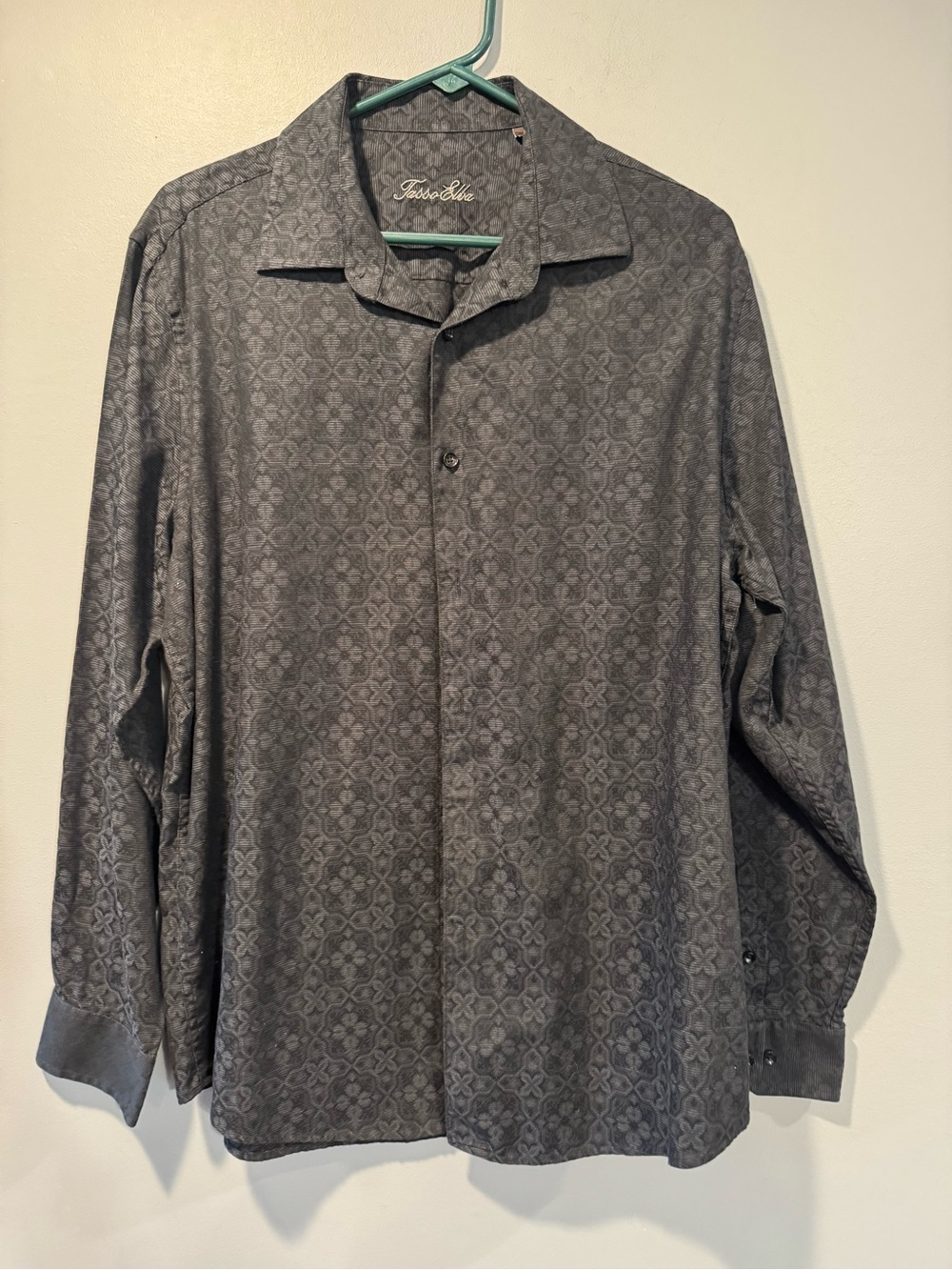 *Tasso Elba Men's Gray Patterned Long-Sleeve Shirt